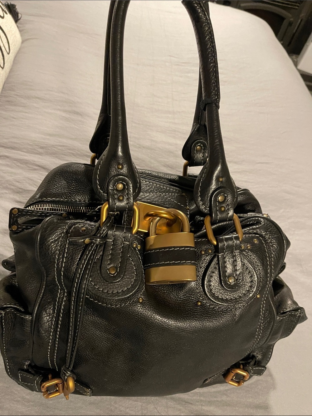 Chloe Black Leather Paddington Bag with Bronze Hardware